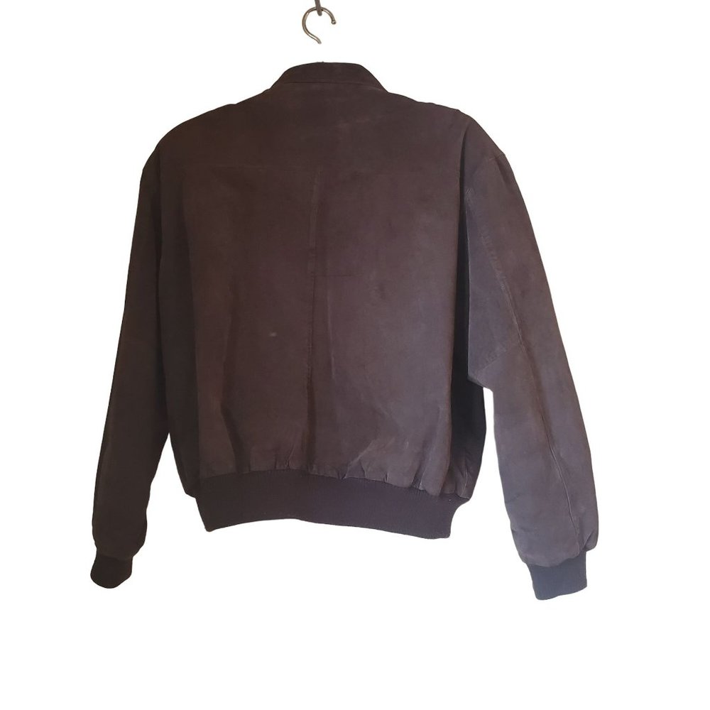 GIII XL Brown Leather Bomber Jacket Coat Pockets Aviator Flyboy Gorpcore Grunge - Picture 2 of 5